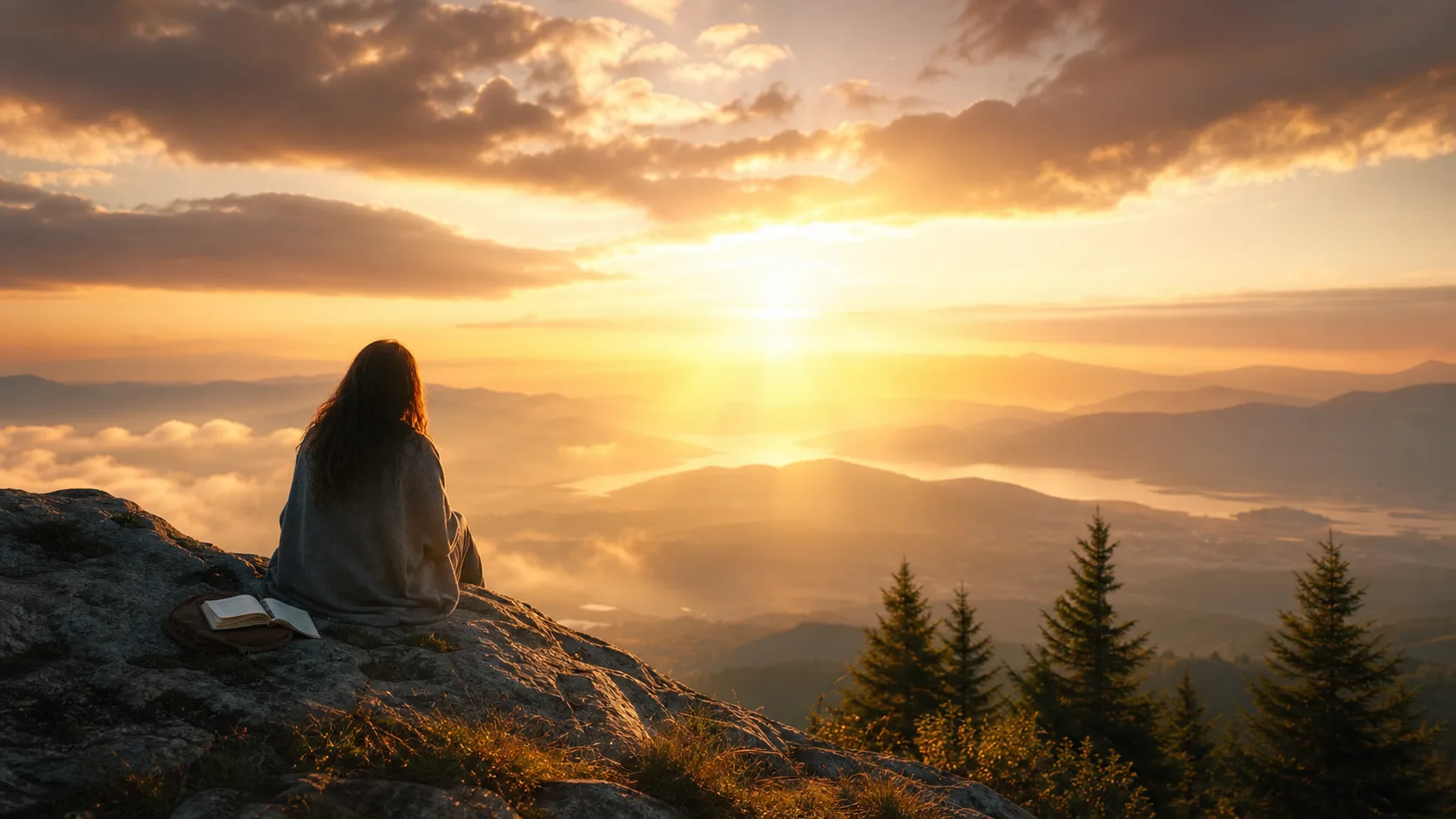 A person at a quiet mountain overlook at dawn with an open journal nearby, suggesting being known by God
